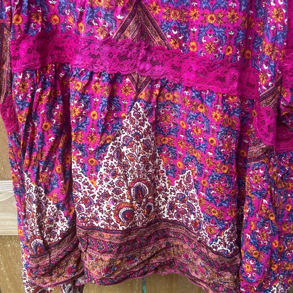 Wonderly NWT 2X Pink Lace Boho Hippy Top - Picture 3 of 10